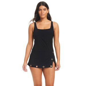Beyond Control Grommet Swimdress One Piece Swimsuit Black MSRP $139